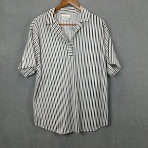 Vintage Bend Over Polo Shirt Womens 20‎ White Black Striped Shirttail Hem